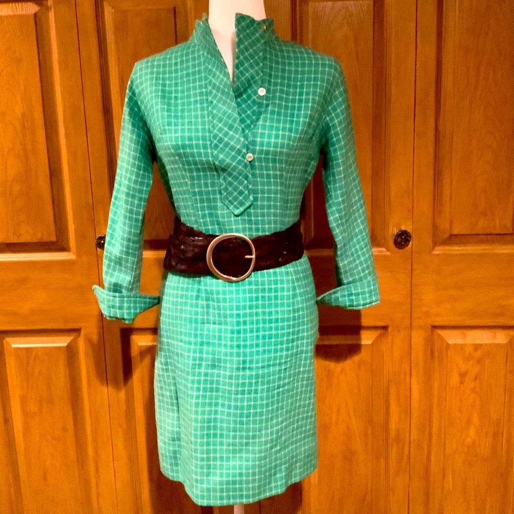 Vintage Handmade Wool Dress in Mint Plaid